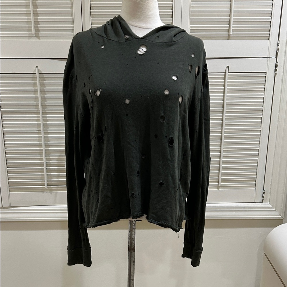 Project Social T Distressed Green Hoodie Top